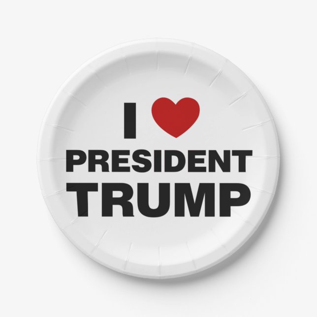 I Love President Trump Heart Paper Plates (Front)