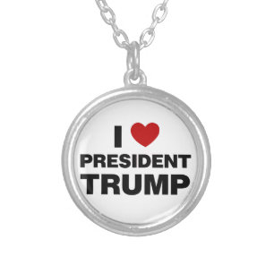 I Love President Trump Heart Silver Plated Necklace