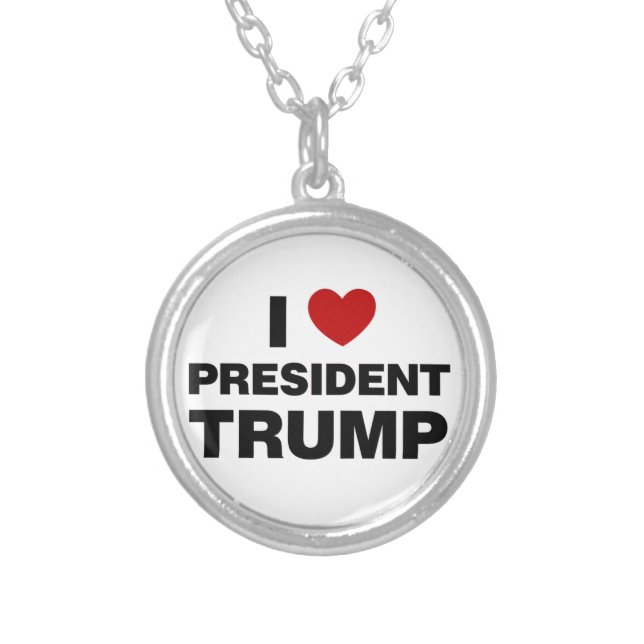 I Love President Trump Heart Silver Plated Necklace (Front)
