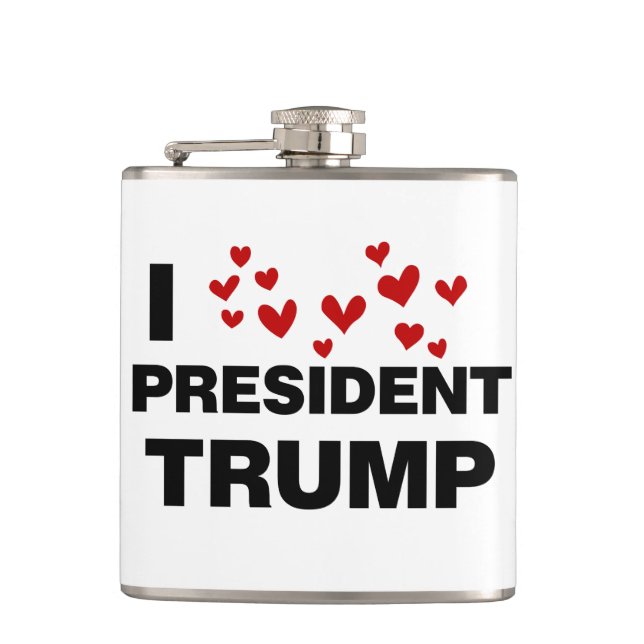 I Love President Trump Hearts Flask (Front)