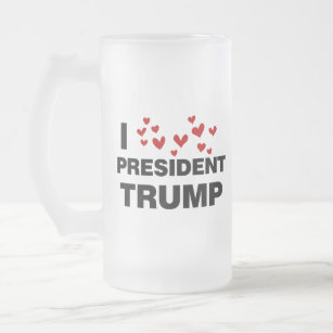 I Love President Trump Hearts Frosted Glass Beer Mug