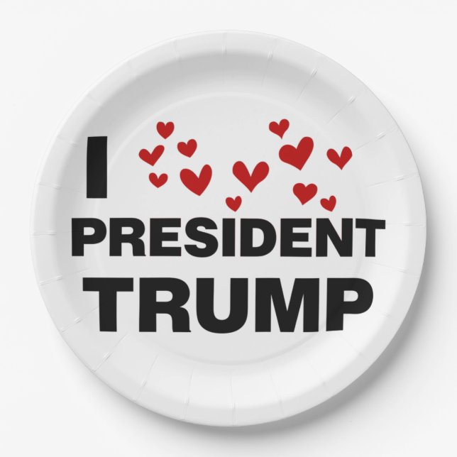 I Love President Trump Hearts Paper Plates (Front)