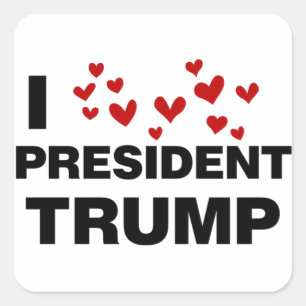 I Love President Trump Hearts Square Sticker