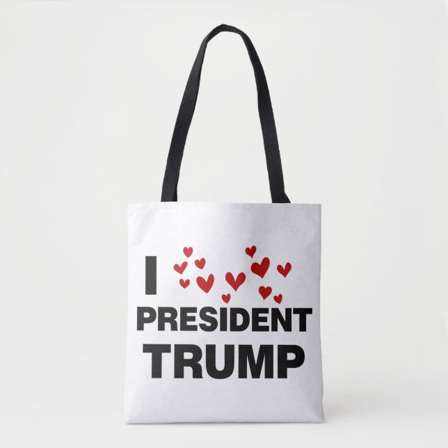 I Love President Trump Hearts Tote Bag (Front)
