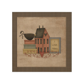 I Love Prims - Red Saltbox - Primitive Country Wood Wall Art
