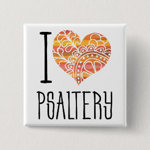 I Love Psaltery Orange Mandala Heart Button