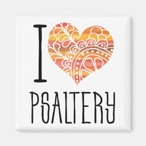 I Love Psaltery Yellow Orange Mandala Heart Square Magnet