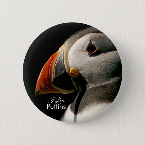 I Love Puffins Bird Photography Black Badge Button