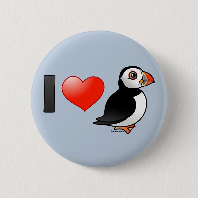I Love Puffins Pinback Button (Front)