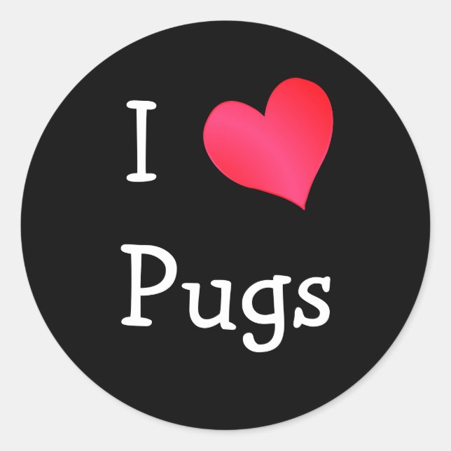 I Love Pugs Classic Round Sticker (Front)