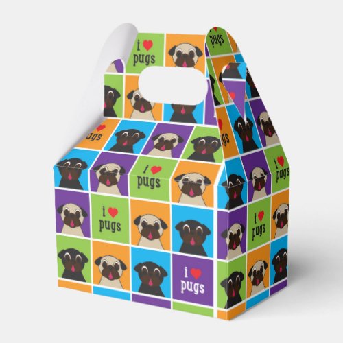 I Love Pugs Color Squares Party Gift Box