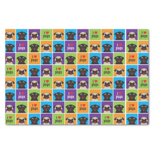 I Love Pugs Color Squares Tissue Wrap Tissue Paper