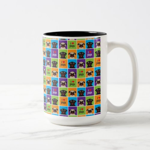 I Love Pugs Color Squares Two Tone Mug