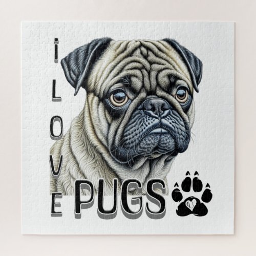 I Love Pugs  Cute Dog Owners Jigsaw Puzzle