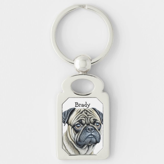 I Love Pugs | Cute Dog Owners Personalized Keychain (Front)