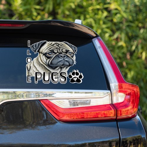 I Love Pugs  Cute Dog Owners Sticker