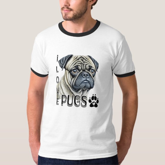 I Love Pugs | Cute Dog Owners T-Shirt (Front)