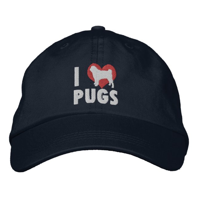 I Love Pugs Embroidered Hat (Dark) (Front)