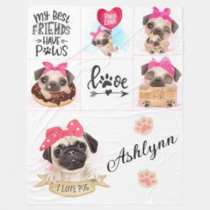 I Love Pugs Fleece Blanket
