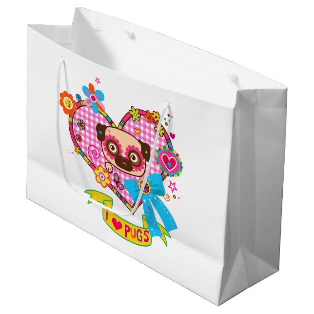 I Love Pugs! Gift Bags (Front Angled)