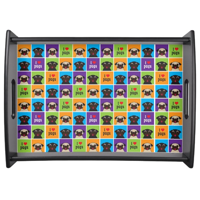 I Love Pugs Large Serving Tray (Front)