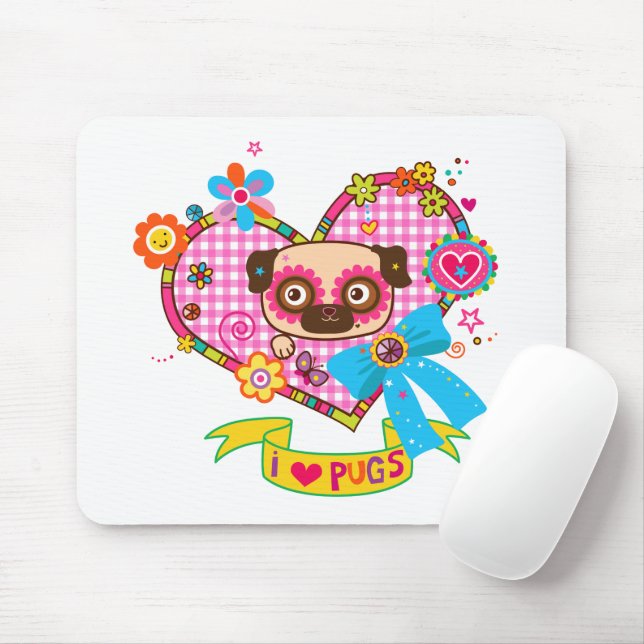 I Love Pugs! Mouse Pad (With Mouse)