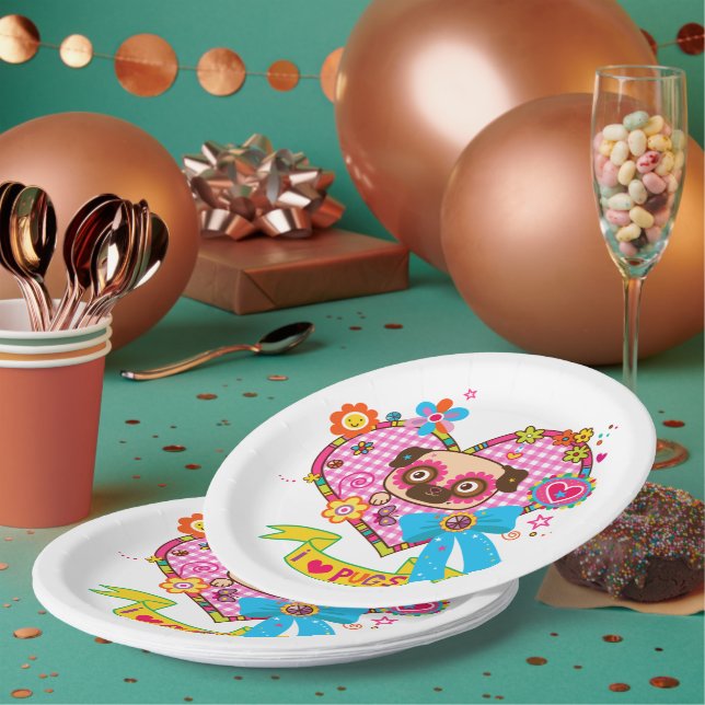 I Love Pugs! Paper Plates (Multi)