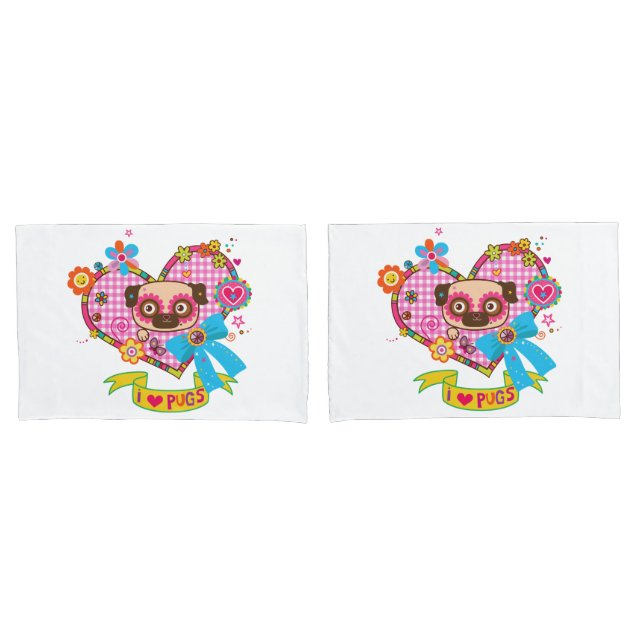 I Love Pugs! Pillowcases (Front-Set)