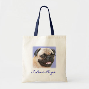 I Love Pugs Portrait Canvas Budget Totebag Tote Bag