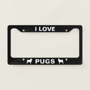 I Love Pugs - Pug Dog Silhouettes Custom License Plate Frame