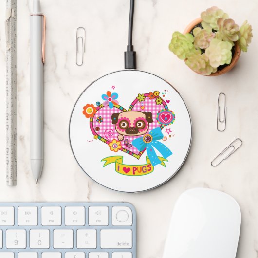 I Love Pugs! Wireless Charger (Desk)