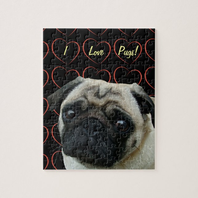 I Love Pugs with Hearts Jigsaw Puzzle (Vertical)