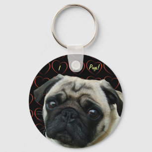 I Love Pugs with Hearts Keychain