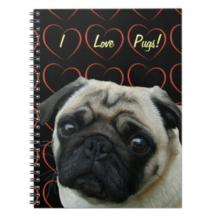 I Love Pugs with Hearts Notebook