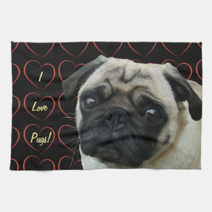 I Love Pugs with Hearts Towel