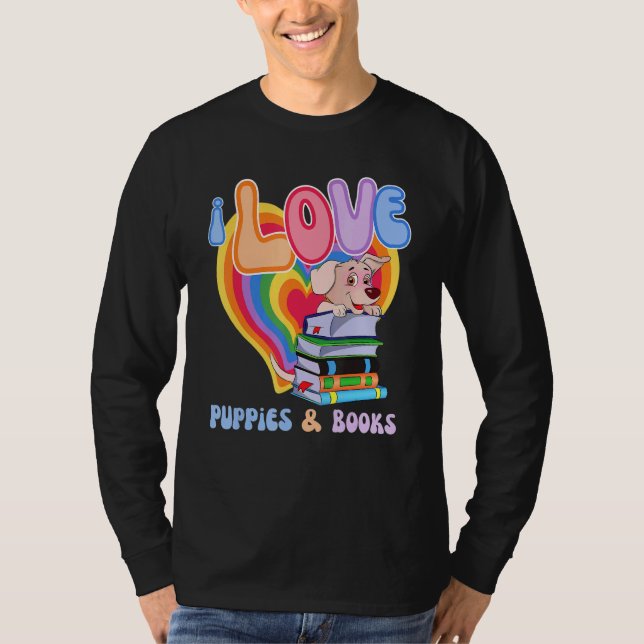 I Love Puppie & Books Rainbow Aesthetic Summer T-Shirt (Front)