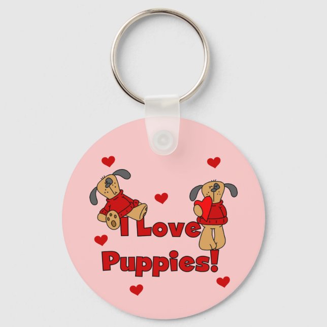 I Love Puppies Tshirts and Gifts Keychain (Front)