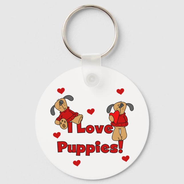 I Love Puppies Tshirts and Gifts Keychain (Front)