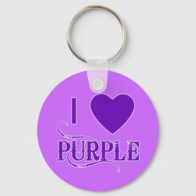 I Love Purple with Purple Heart Keychain (Front)