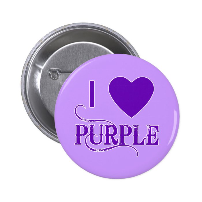 I Love Purple with Purple Heart Pinback Buttons