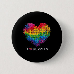 I Love Puzzles Jigsaw Puzzle Heart Rainbow For Men Button