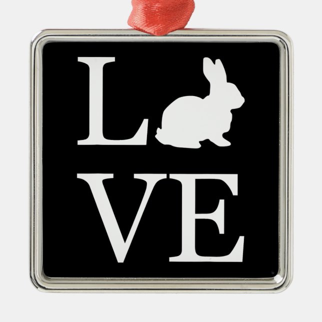 I Love Rabbit Spell Out Silhouette Bunny Metal Ornament (Front)