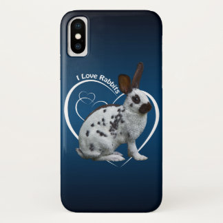 I Love Rabbits iPhone X Case (Blue/Black)