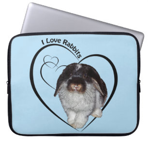 I Love Rabbits Laptop Sleeve (Light Blue)