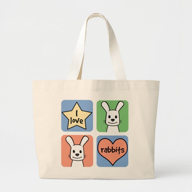 I Love Rabbits Large Tote Bag (Front)