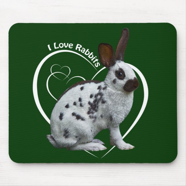 I Love Rabbits Mousemat (Dark Green) Mouse Pad (Front)