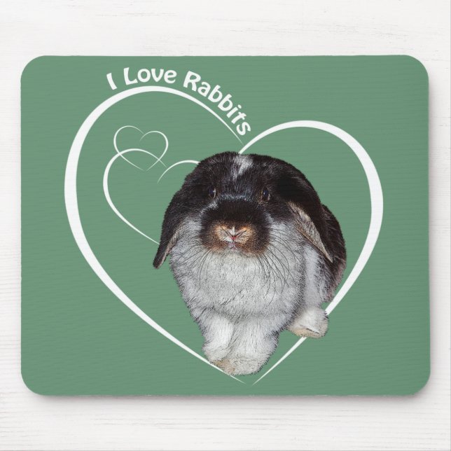 I Love Rabbits Mousemat (Green) Mouse Pad (Front)