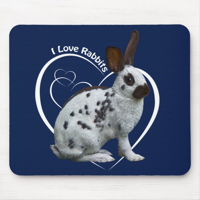 I Love Rabbits Mousemat (Navy) Mouse Pad (Front)