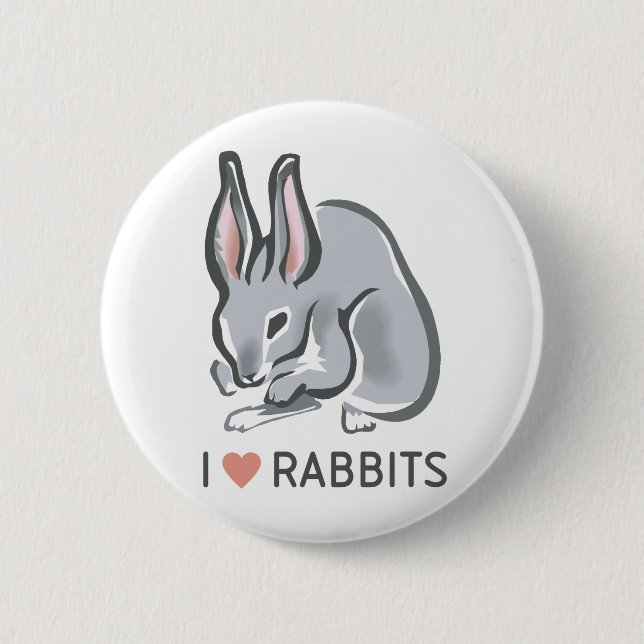 I Love Rabbits Pinback Button (Front)
