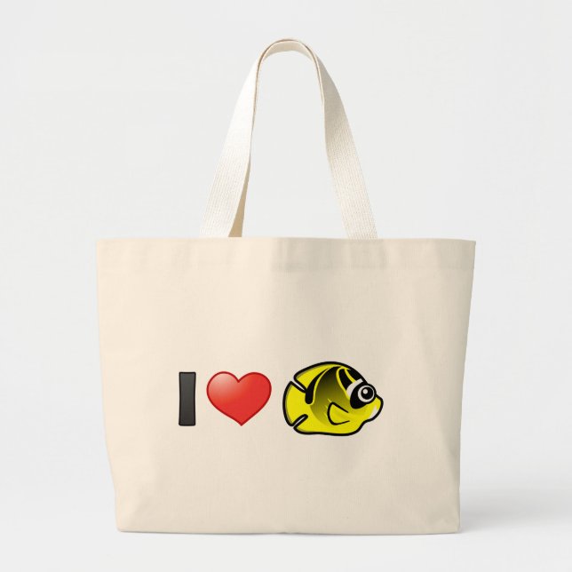 I Love Raccoon Butterflyfish Large Tote Bag (Front)